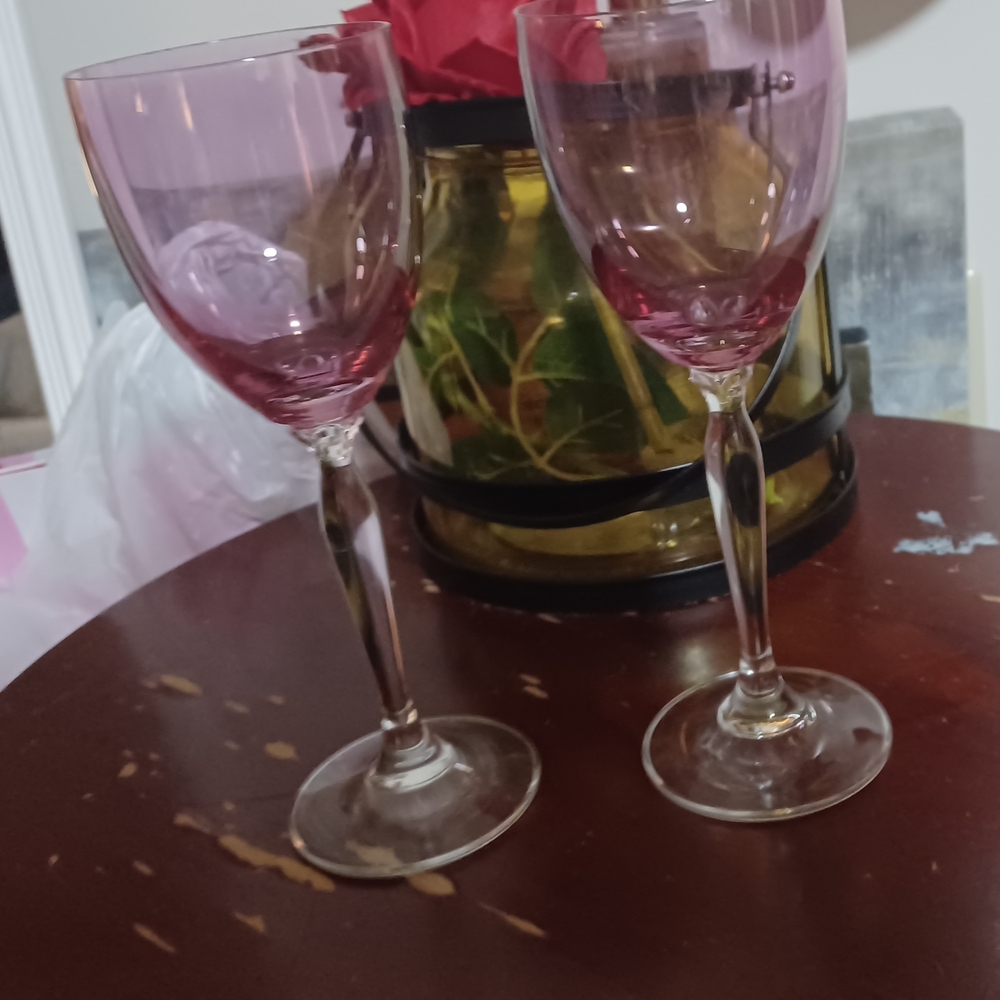P1C1 ROSE Vintage Pier 1 Pink Wine Glasses - Pair